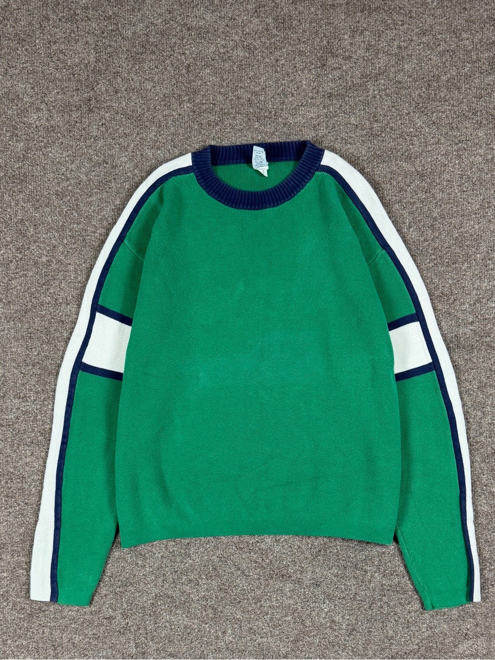 Gap Green Rugby Colorblock Crewneck Pullover Sweater Womens Small Striped Sleeve